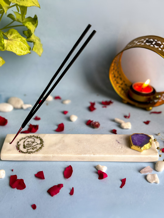 HOMEARTE Marble Scented Durga Puja Incense Stick Holder