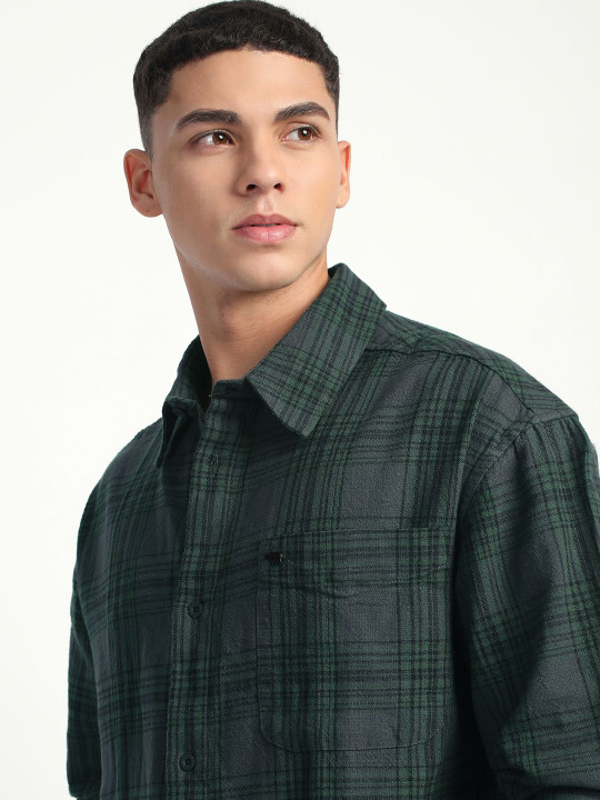 THE BEAR HOUSE Men Tartan Checks Opaque Relaxed Fit Pure Cotton Casual Shirt