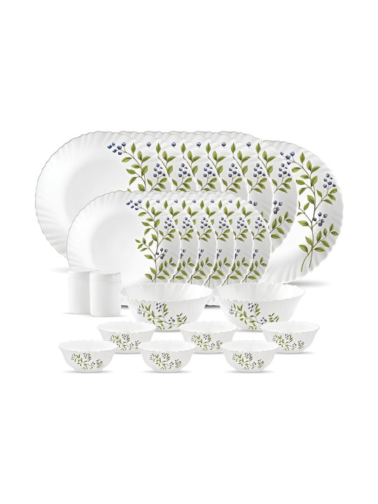 Laopala Novo Collection White & Green 23 Pieces Opalware Glass Dinner Set