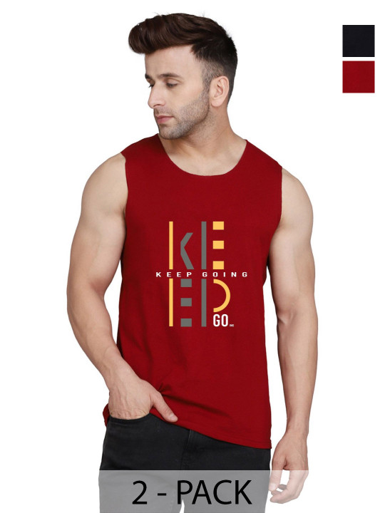 SLOWLORIS Men Pack Of 2 Typography Printed Round Neck Cotton Slim Fit T-Shirts