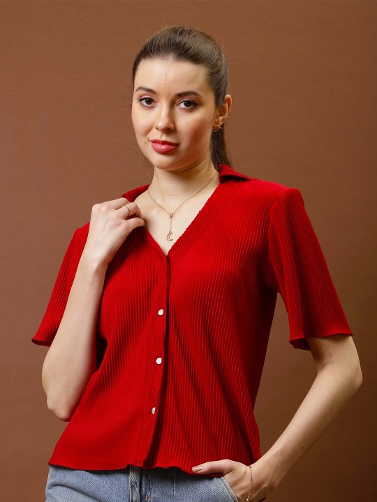 Women Self Design Shirt Style Top deal from myntra