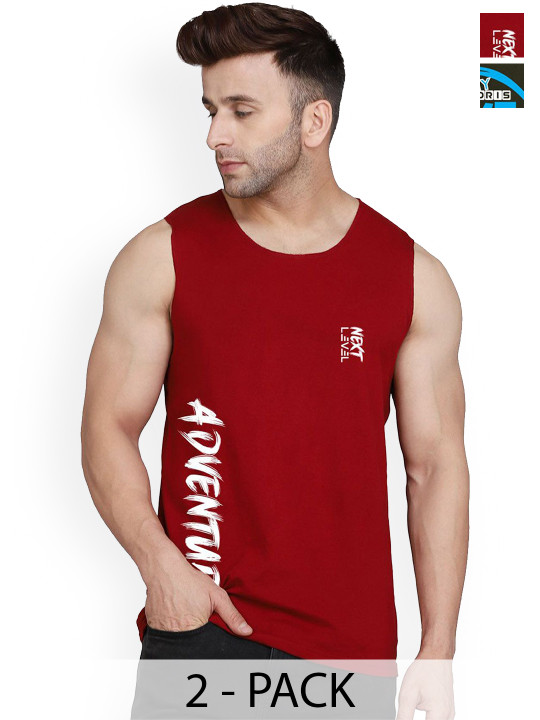 SLOWLORIS Men Pack Of 2 Printed Combed Gym Innerwear Vests