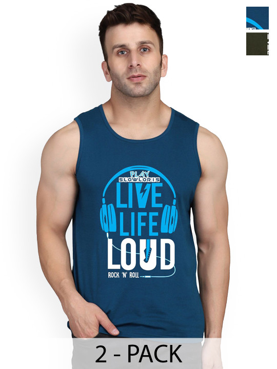 SLOWLORIS Men Pack Of 2 Printed Innerwear Vests