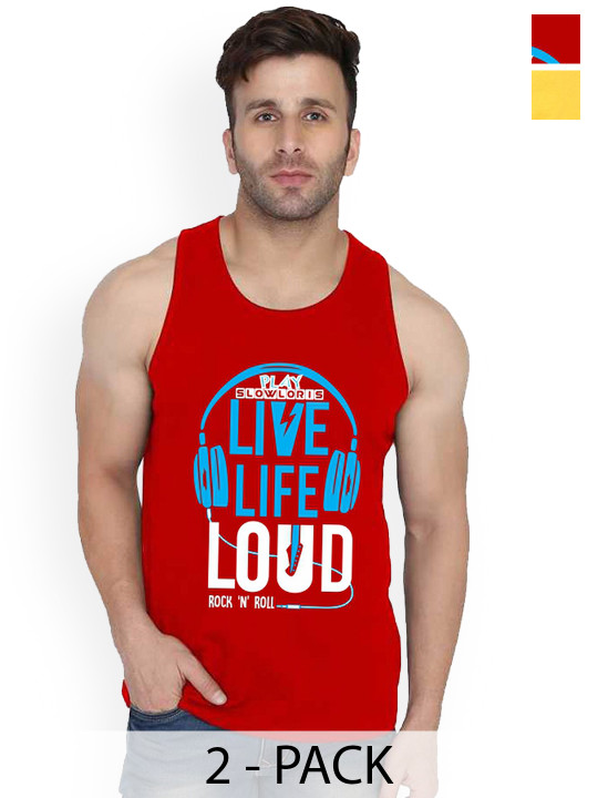 SLOWLORIS Pack Of 2 Printed Sleeveless Gym Vests