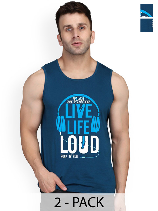 SLOWLORIS Pack Of 2 Men Printed Sleeveless Gym Innerwear Vests