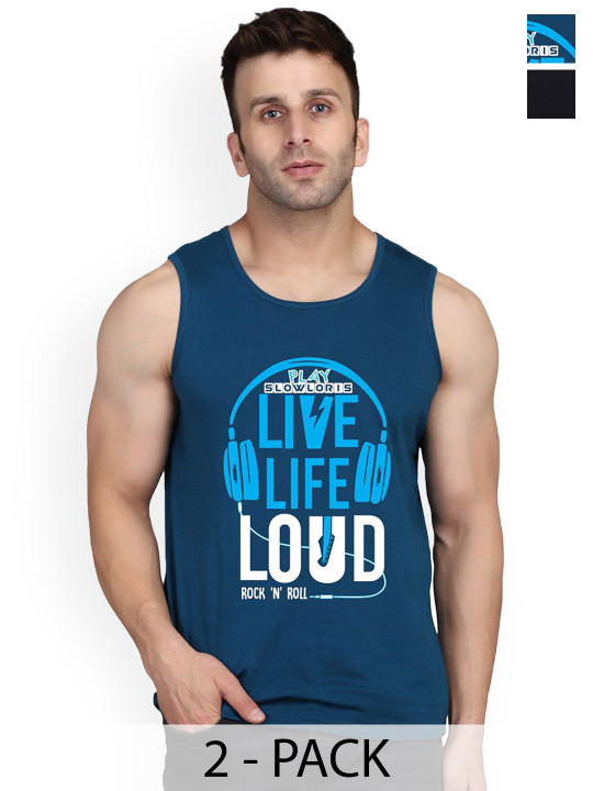 SLOWLORIS Men Pack Of 2 Printed Innerwear Vests