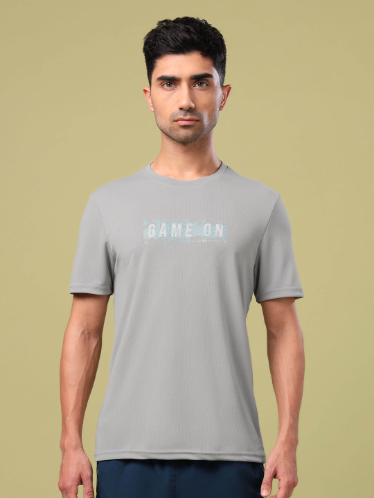 Technosport Typography Printed Round Neck Slim-Fit Sports T-shirt with TECHNOCOOL+
