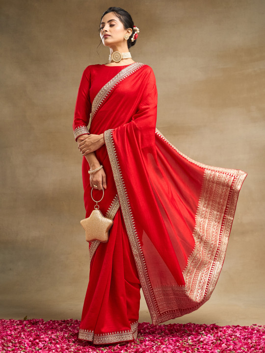 kasee Solid Embroidered Saree