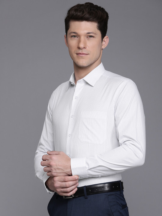 Louis Philippe Pure Cotton Slim Fit Opaque Checked Formal Shirt