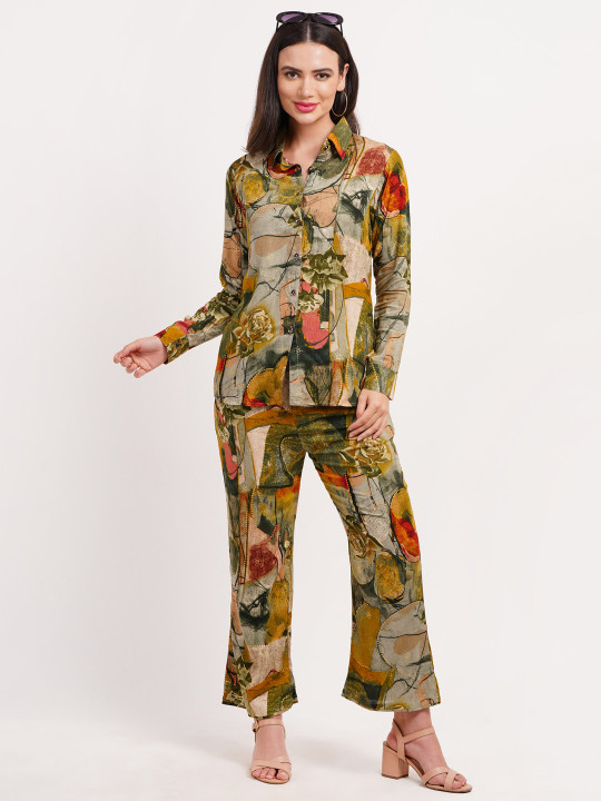 FIMS Abstract Printed Long Sleeves Shirt With Palazzo