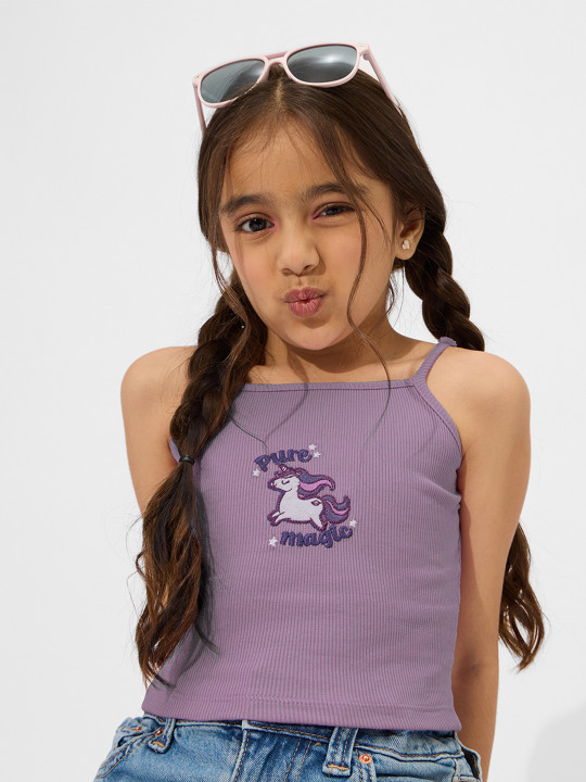 The Souled Store Girls Regular Fit Printed Purple Crop Tops