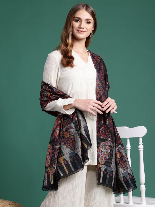 Sangria Women Floral Woven Design Shawl