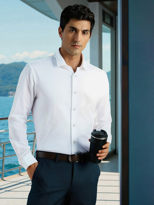 Louis Philippe Men Spread Collar Solid Cotton Slim Fit Formal Shirt