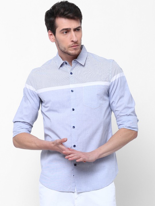 Men White & Blue Slim Fit Solid Casual Shirt 39