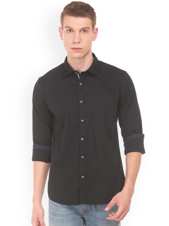 Men Black Regular Fit Solid Casual Shirt 40