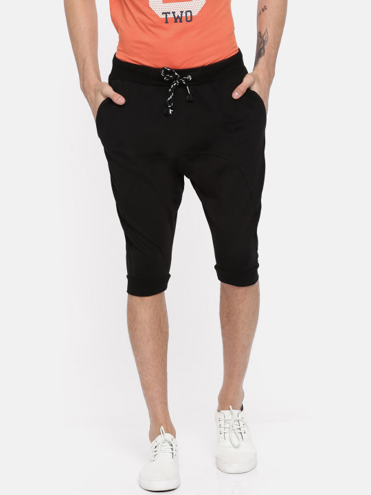 Men Black Solid Regular Fit Regular Shorts 34