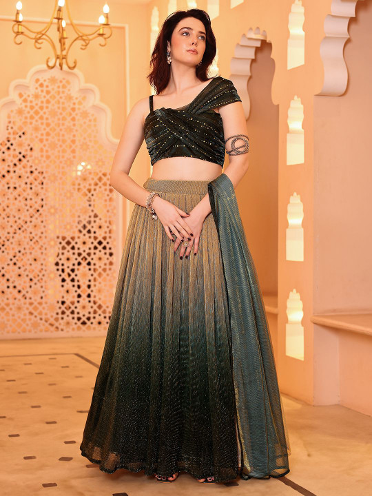PURVAJA Embellished Sequinned Ready to Wear Lehenga & Unstitched Blouse With Dupatta
