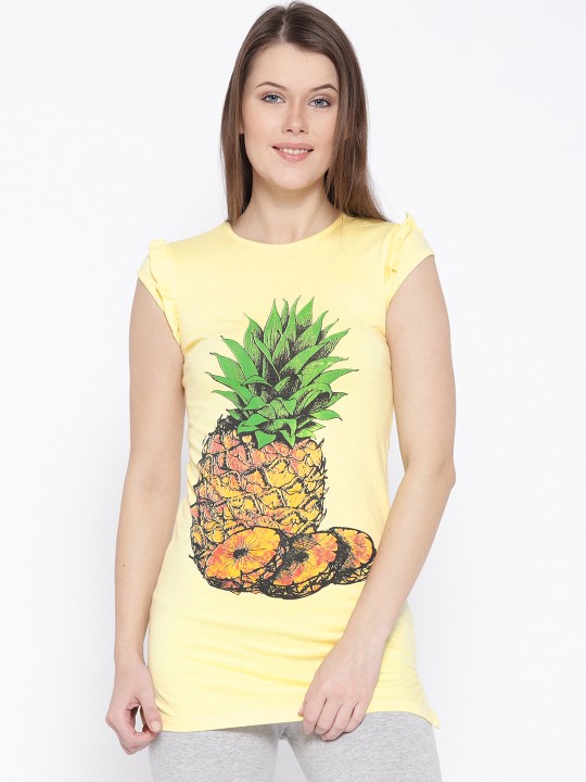 Women Yellow Printed Lounge Top S1551076 044 M