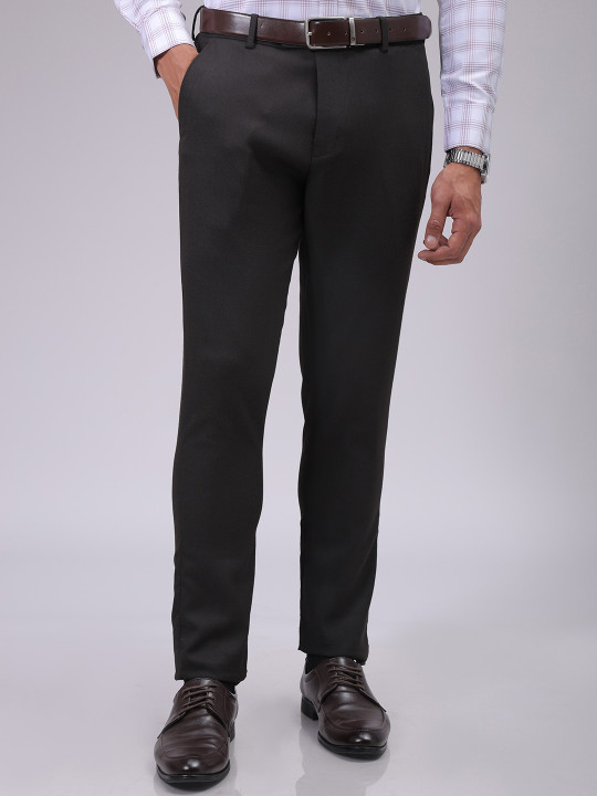 The Indian Garage Co. X Luxe Men Slim Fit Self Design Textured Formal Trousers