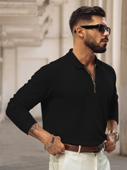 Men Self Design Polo Collar Cotton T-shirt deal from myntra