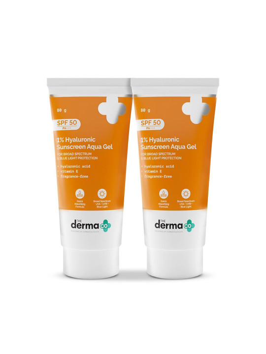 The Derma co. Pack Of 2 1% Hyaluronic Sunscreen SPF 50 Aqua Gel, PA++++ - 160gm