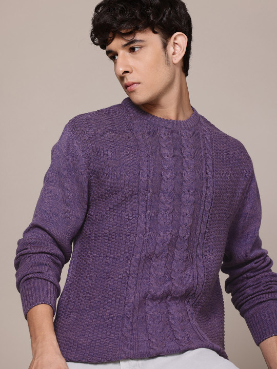 Roadster Men Cable Knit Pullover