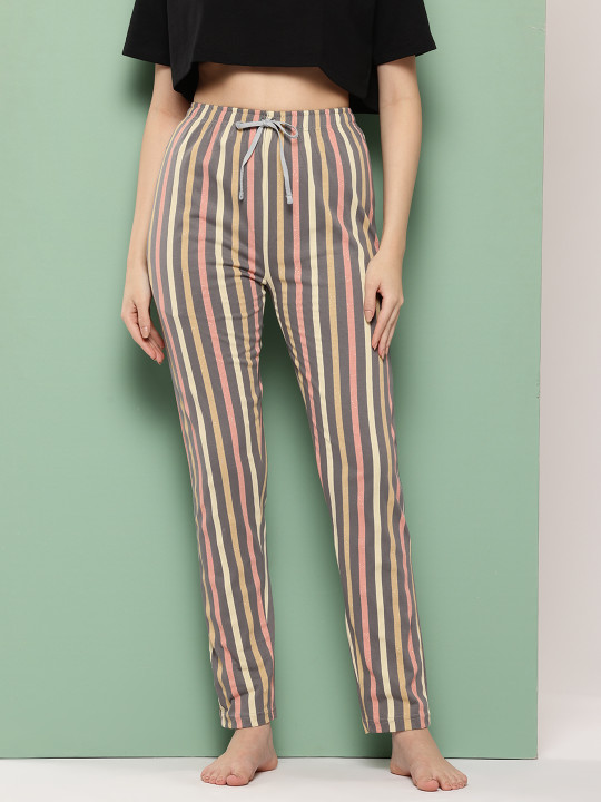 Leading Lady Women Striped Mid Rise Cotton Lounge Pants