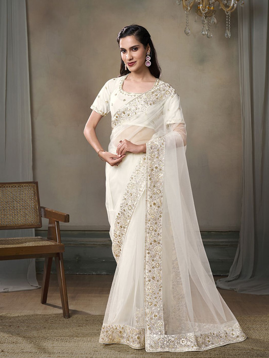 Inddus Sequinned Ready to Wear Net Saree