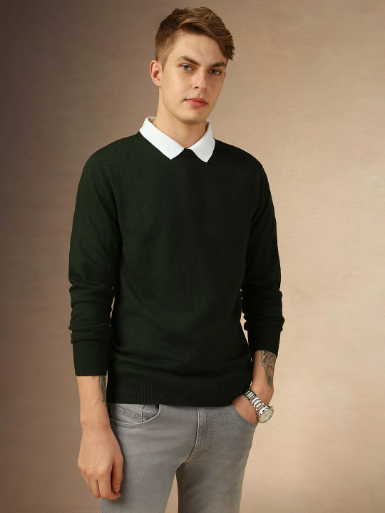 Dennis Lingo Crew Neck Long Sleeves Slim Fit Ribbed Pure Acrylic Pullover Sweater
