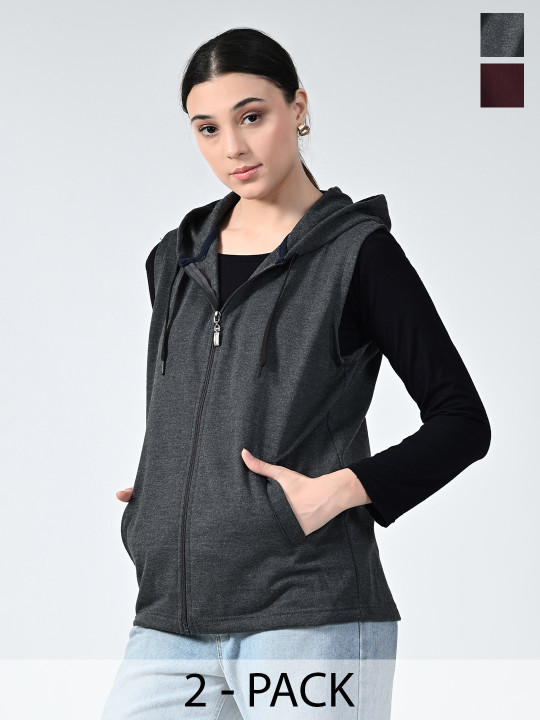 BAESD Women Pack Of 2 Hooded Lightweight Open Front Jacket