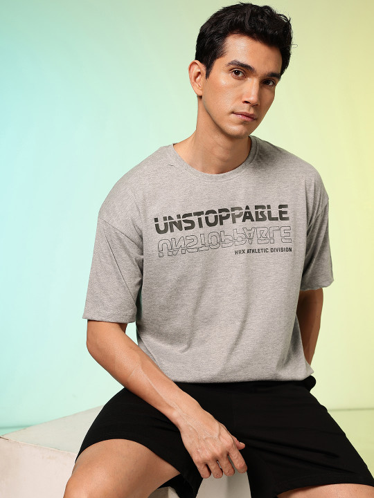 HRX by Hrithik Roshan Men Typography Printed Drop-Shoulder Sleeves Pure Cotton T-shirt