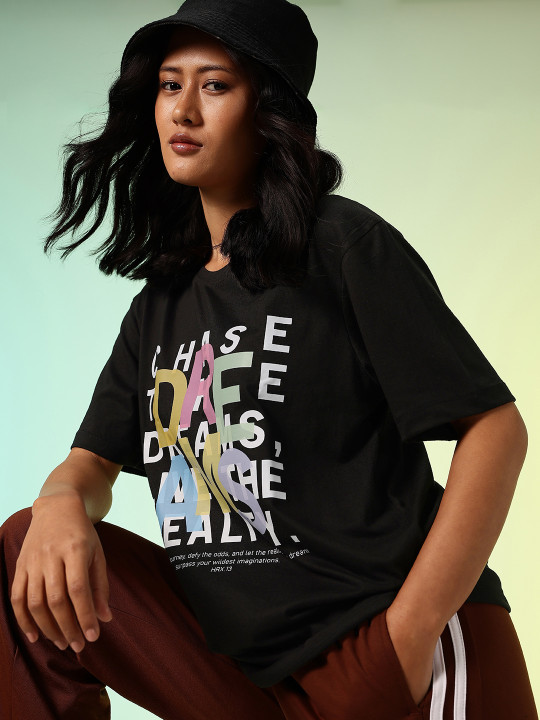 HRX by Hrithik Roshan Women Typography Printed Pure Cotton T-shirt