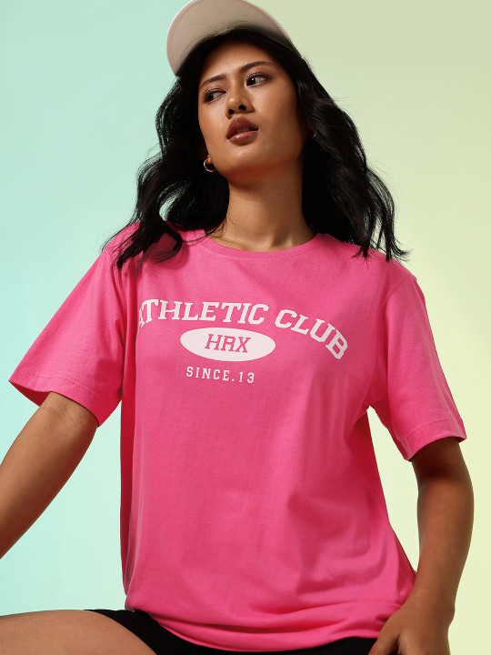 HRX by Hrithik Roshan Women Typography Printed Relaxed Fit Pure Cotton T-shirt