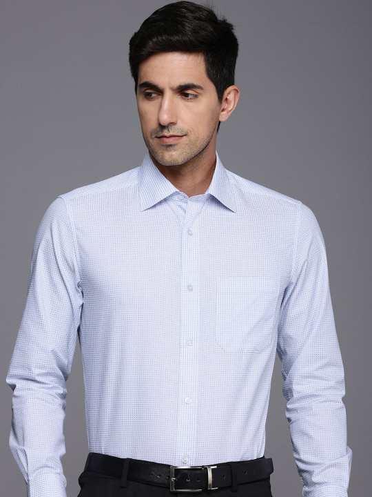 Louis Philippe Pure Cotton Self-Design Geometric Classic Formal Shirt