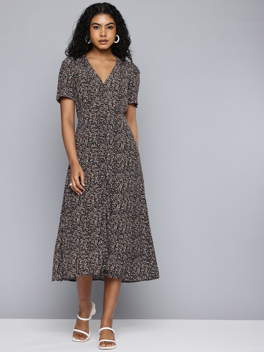 midi floral embroidered dress Blue Striped Embroidered Midi Dress | Women's Clothing