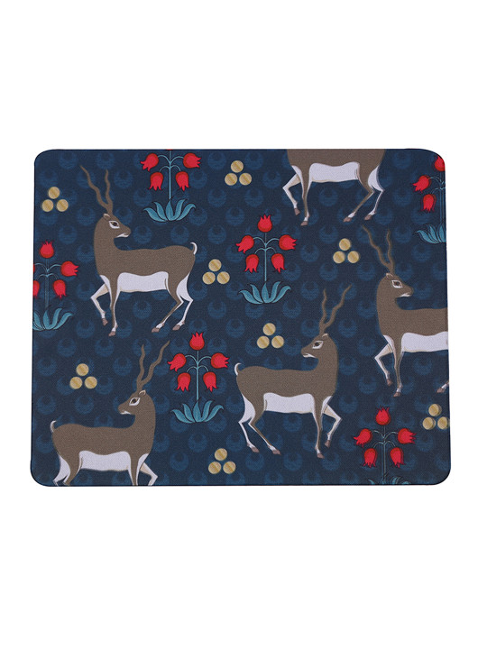 PENTADECO Navy Blue & Red Floral Printed Rectangle Mouse Pad