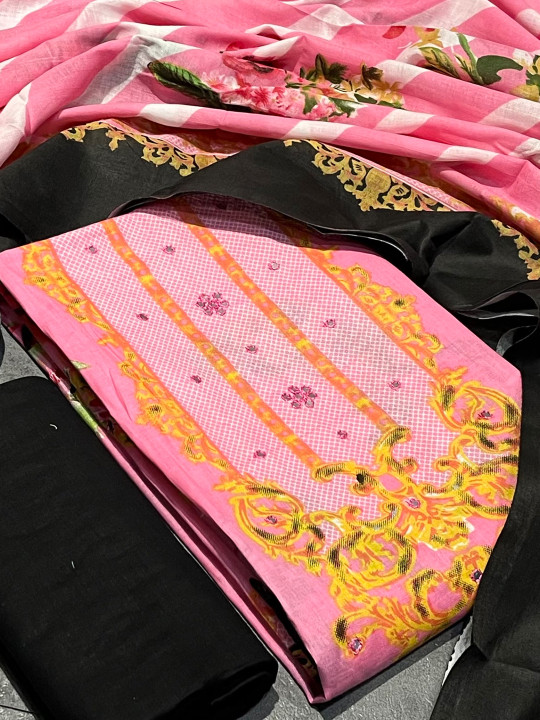 SALWAR STUDIO Floral Printed Pure Cotton Unstitched Dress Material