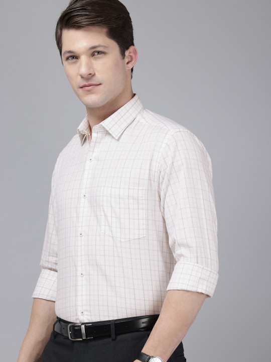 Arrow Pure Cotton Manhattan Slim Fit Self-Checked Formal Shirt
