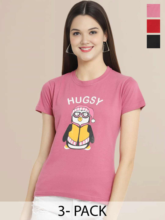 Metronaut Set of 3 Women Printed T-shirt