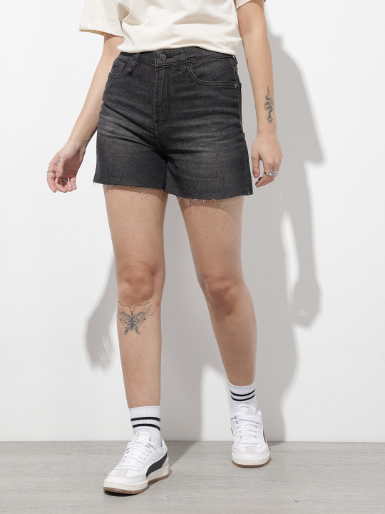 Roadster The Life Co. Women High-Rise Pure Cotton Denim Shorts