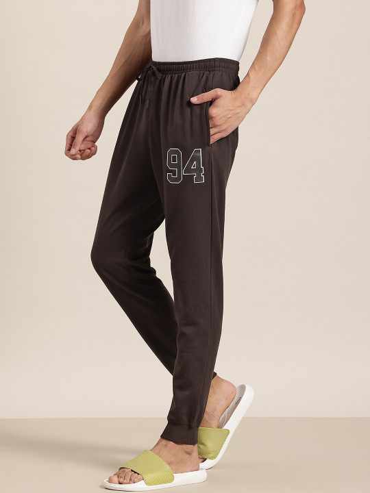 HERE&NOW Men Solid Lounge Pants with Typography Detail