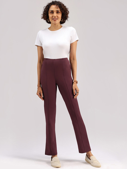 Blissclub Women Straight Fit Pleated High-Rise Parallel Trousers