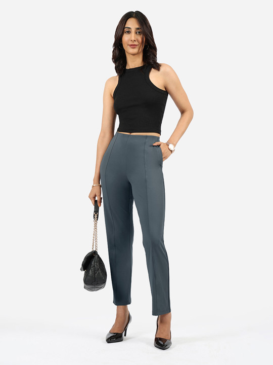Blissclub Women Straight Fit High-Rise Pleated Trousers