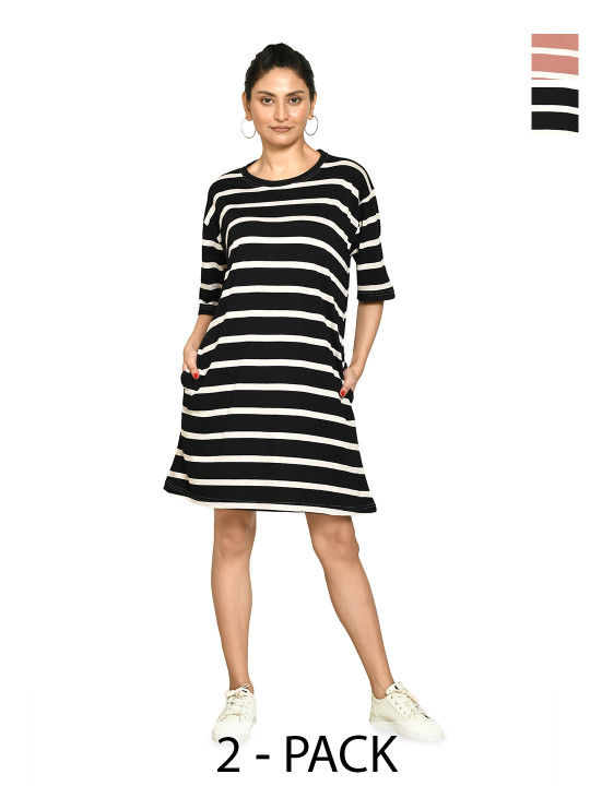 RAPL Women Pack Of 2 Striped T-shirt Dress