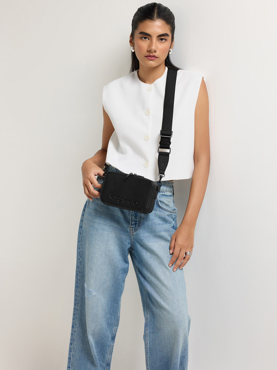 MIRAGGIO Bailey Black Crossbody Bag With Adjustable & Detachable Sling Strap