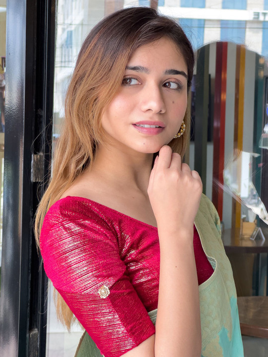 Bindigasm's Advi Embellished Round Neck Saree Blouse