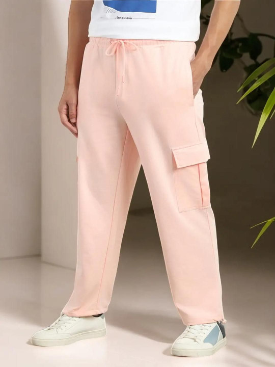 NOBERO Men Pure Cotton Oversized Fit Mid-Rise Track Pants