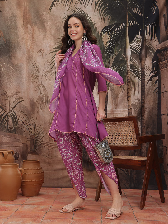 Sangria Pom-Pom Kurta with Patiala & Dupatta