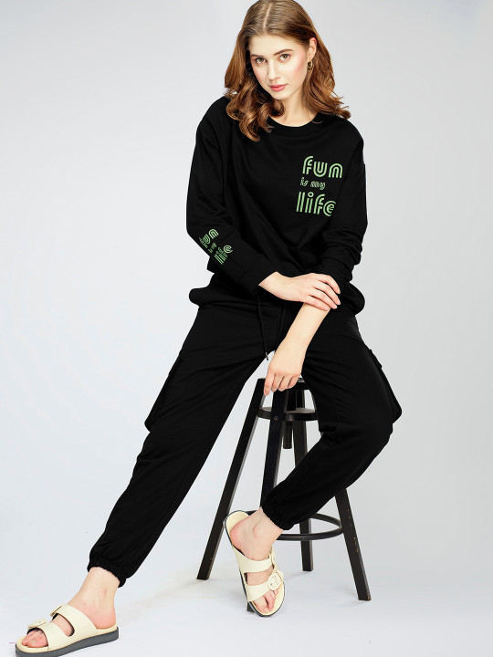 Zeyo Printed Round Neck Sweatshirt with Joggers