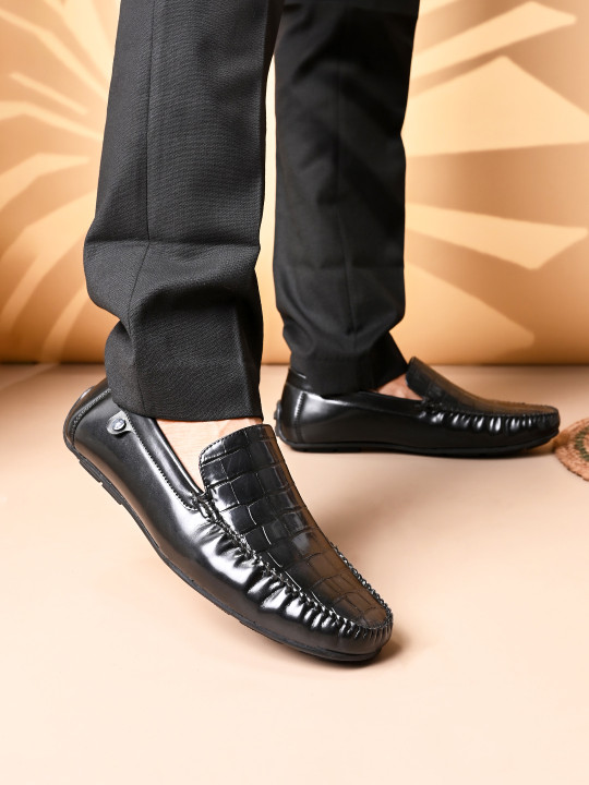 Mast & Harbour Men Textured Round Toe Slip-On Loafers